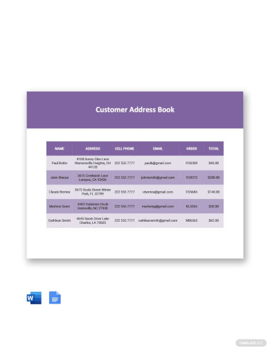 customer address book template