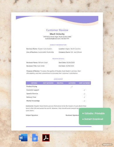 customer review template