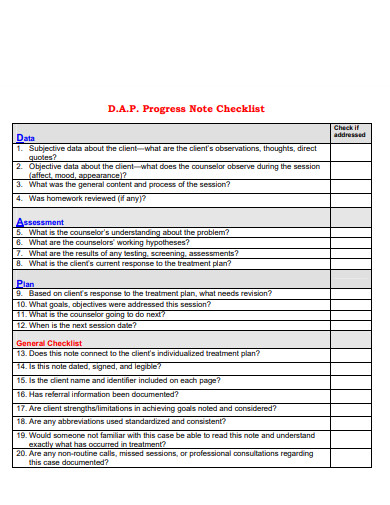 dap note checklist 