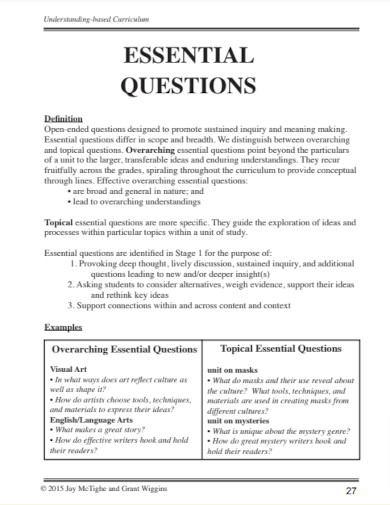 draft essential questions template