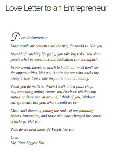 Entrepreneur Love Letter