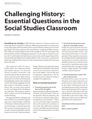 essential questions in the social studies classroom