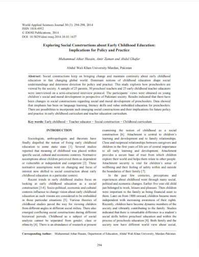 exploring social constructions about early childhood education