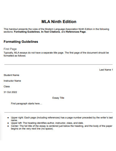 Formatting Guidelines MLA 9th Edition