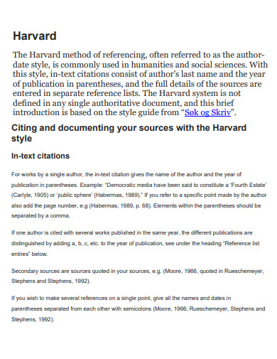 Harvard Reference Style Text Citation