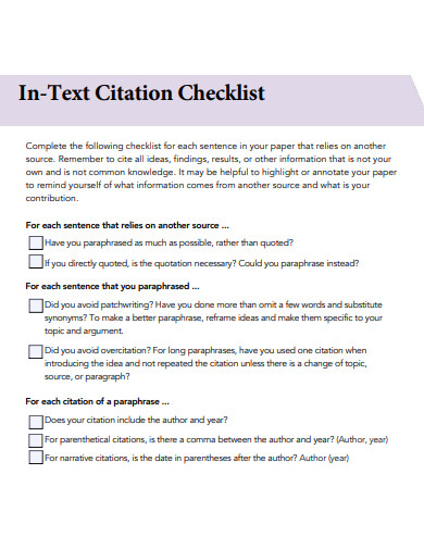 in text citation checklist