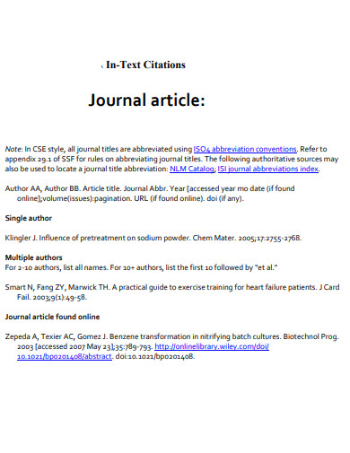 In Text Citation Journal Article