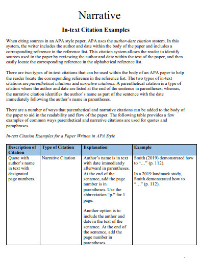 In Text Citation Narrative 