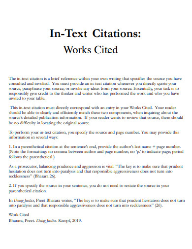 In Text Citation Works Cited