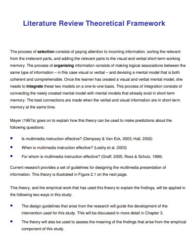 examples of theoretical framework in literature review