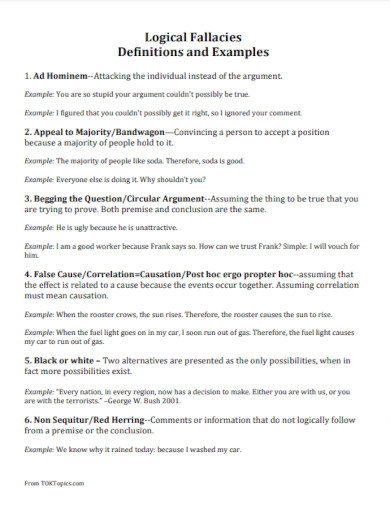 logical fallacies definitions and examples