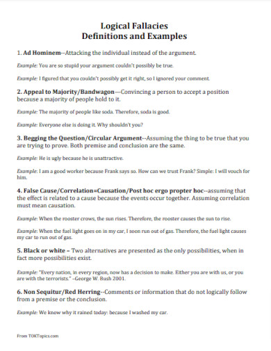 34+ Logical Fallacy - Examples, PDF | Examples