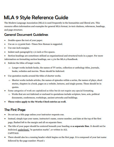 mla 9 style reference guide