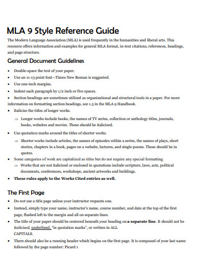 MLA 9 Style Reference Guide