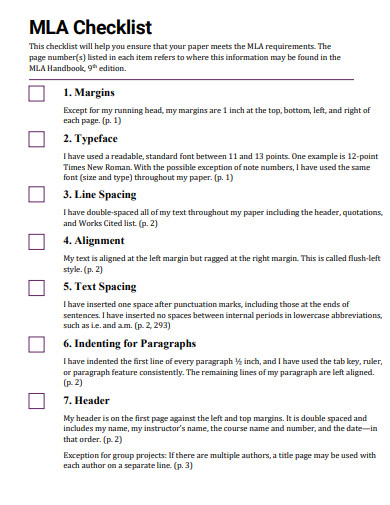 mla 9th edition checklist