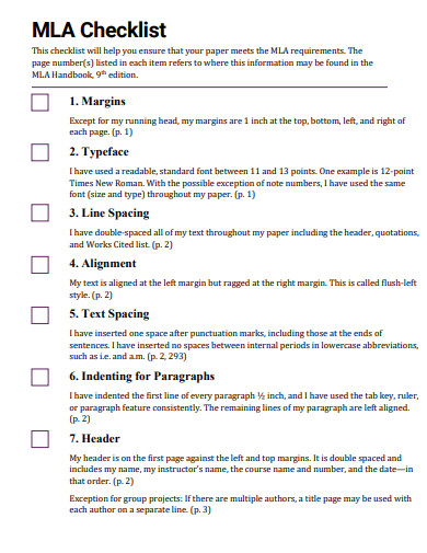 MLA 9th Edition Checklist