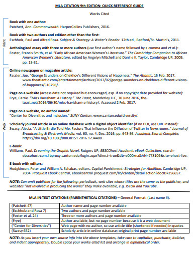 MLA 9th Edition Citation Reference Guide