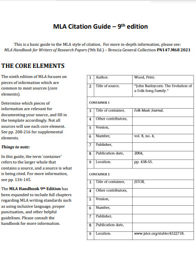 mla 9th edition core element
