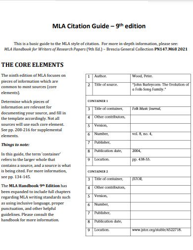 MLA 9th Edition Core Element