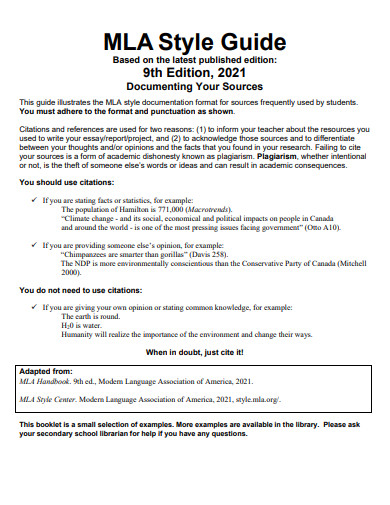 MLA 9th Edition Documenting