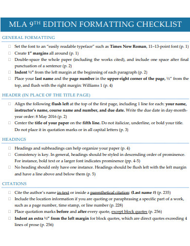 mla 9th edition formatting checklist