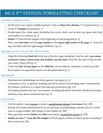 MLA 9th Edition Formatting Checklist