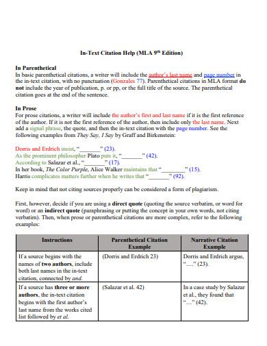 MLA 9th Edition In Text Citation