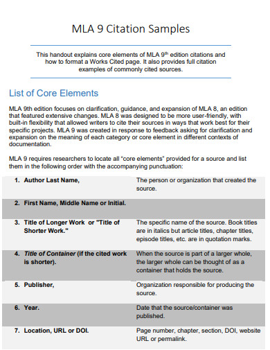 MLA 9th Edition List