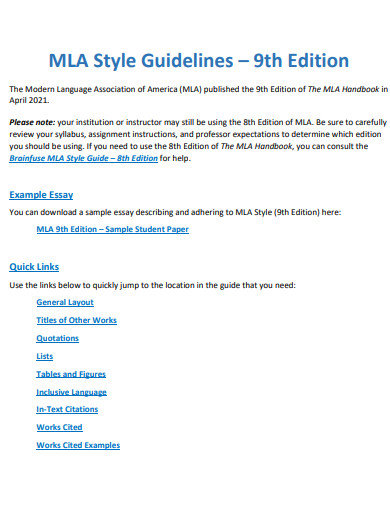 mla style guidelines 9th edition