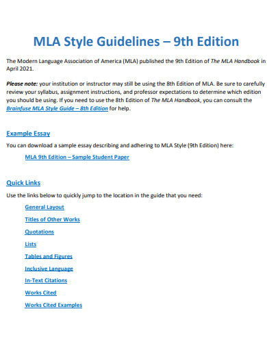 MLA Style Guidelines 9th Edition