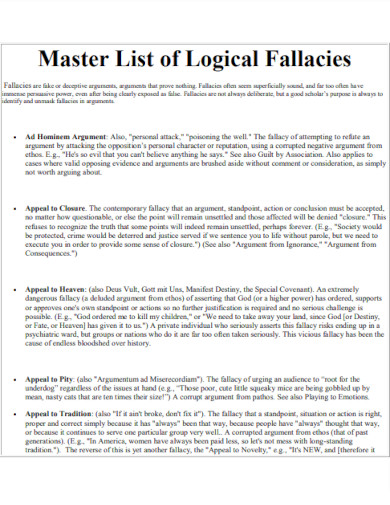 master list of logical fallacies example
