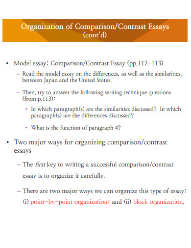 organization of comparison and contrast essay