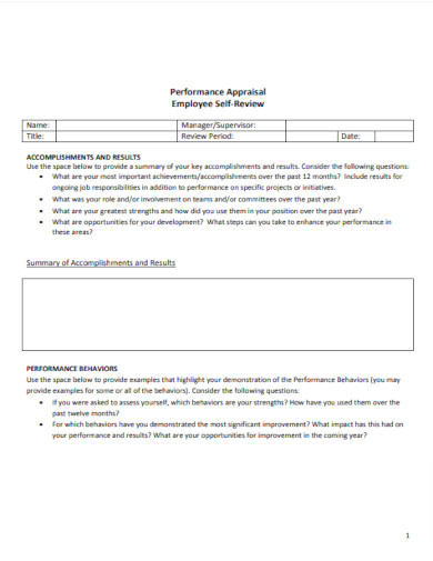 performance appraisal employee self review