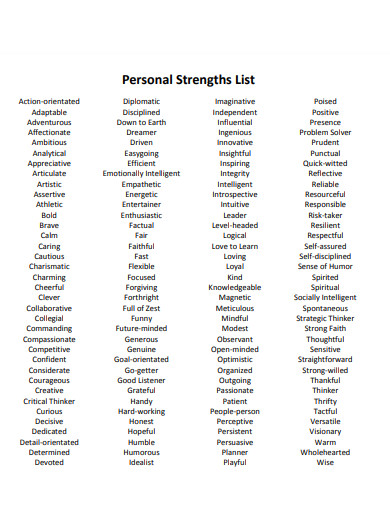 personal strength list