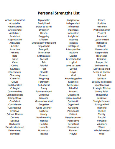 Examples Of Personal Strengths Skills
