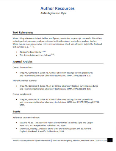 Popular AMA Reference Style Example