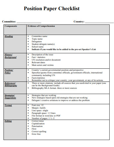 position paper checklist