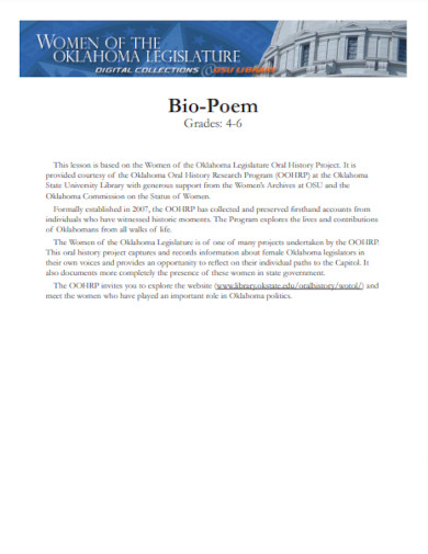 printable bio poem example