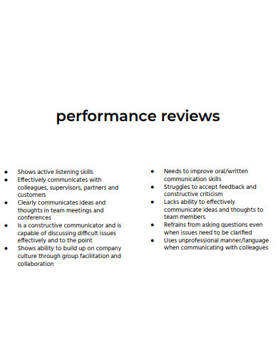 printable performance review comments