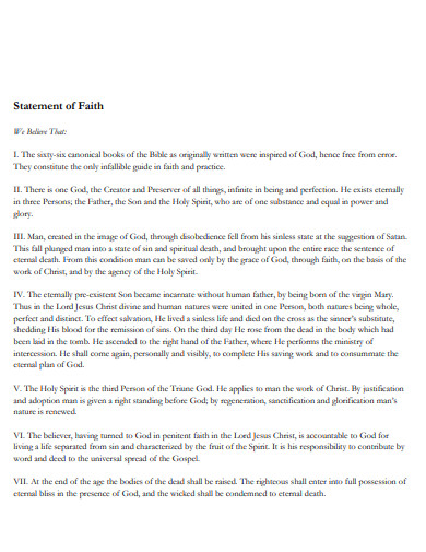 printable statement of faith