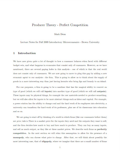 producer theory perfect competition