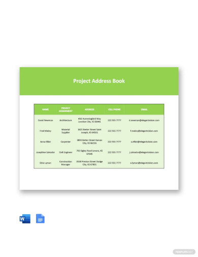 project address book template