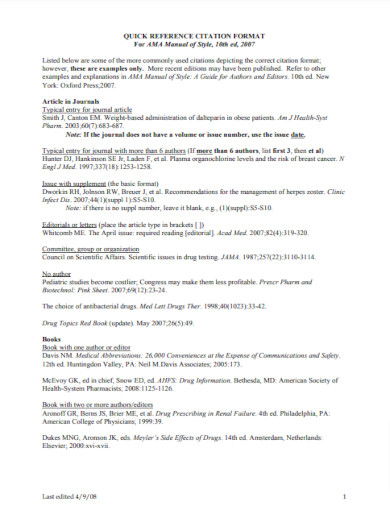 Quick Reference Citation Format