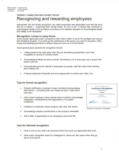recognizing and rewarding employees example