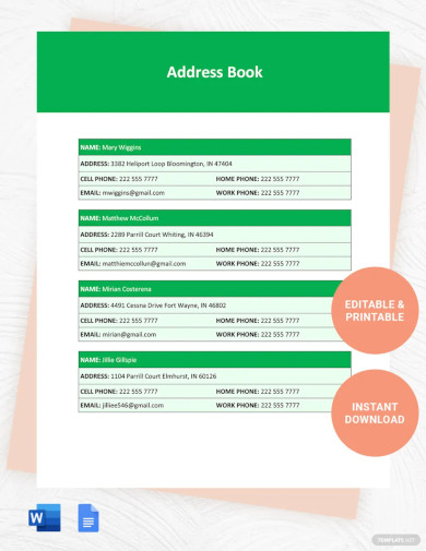 sample address book template