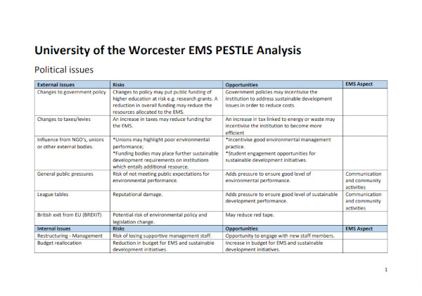 sample pestle analysis example