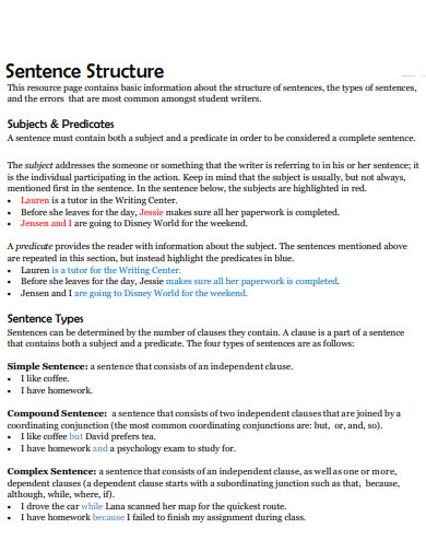 sample sentence structure