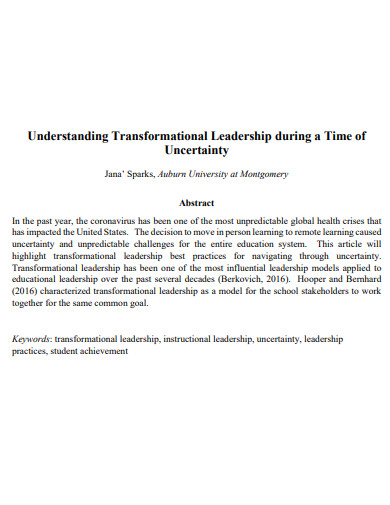 sample transformational leadership