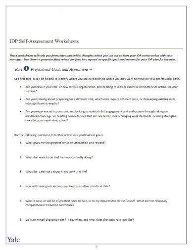 self assessment worksheets example