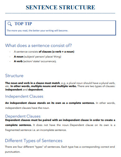 sentence structure example